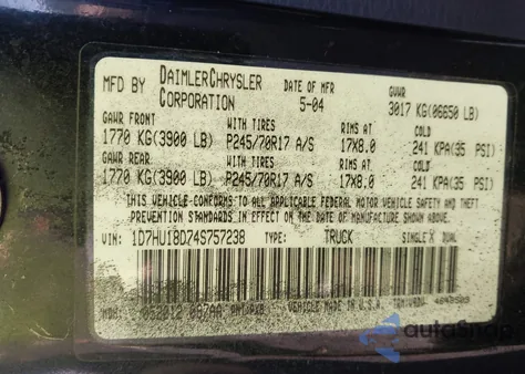 2004 Dodge Ram 1500 Slt/Laramie z USA, uszkodzony, nr VIN 1D7HU18D74S757238